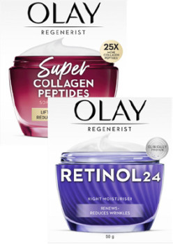 Olay-Regenerist-Moisturiser-Super-Collagen-Peptides-45g-or-Retinol-24-Night-50g on sale