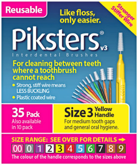 Piksters+Interdental+Brushes+Size+3+Yellow+Handle+35+Pack