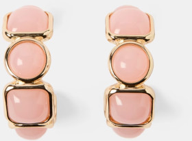Resin-Stone-Hoop-Earrings-Pink-and-Gold-Tone on sale