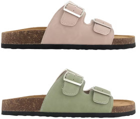 Two-Band-Buckle-Footbed-Slides on sale