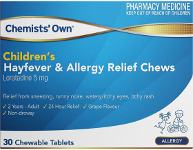 Chemists-Own-Childrens-Hayfever-Allergy-Relief-30-Chewable-Tablets on sale