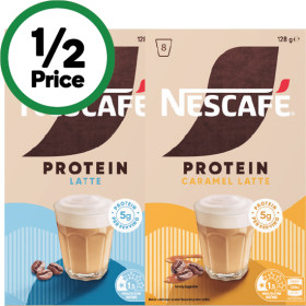 Nescaf-Protein-Latte-Coffee-Sachets-Pk-8 on sale