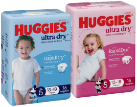 Huggies+Ultra+Dry+or+SkinProtect+Nappies+14%E2%80%9128+Pack+Selected+Varieties