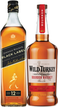 Johnnie-Walker-Black-Label-Whisky-or-Wild-Turkey-Kentucky-Straight-Bourbon-Whiskey-700mL on sale