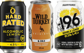 Hard+Rated+4.5%25+Premix+Range+Cans+375mL%2C+Wild+Turkey+4.8%25+Premix+Range+Cans+375mL+or+Suntory+-196+6%25+Premix+Range+Cans+330mL+4+Pack