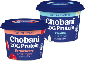 NEW+Chobani+Protein+Greek+Yoghurt+Strawberry+or+Vanilla+500g