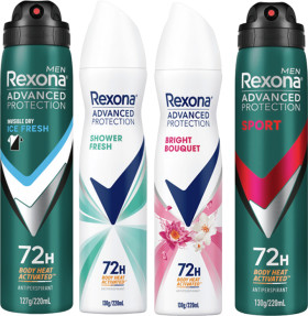 Rexona+Advanced+Protection+72hr+Antiperspirant+Spray+220mL+Selected+Varieties
