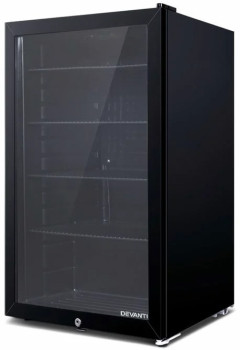 Devanti-98L-Bar-Fridge-with-Glass-Door-in-Black on sale