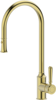 Mondella-Maestro-WELS-T45409-6-star-4Lmin-Pull-Out-Vegie-Spray-Sink-Mixer-in-Brushed-Brass on sale