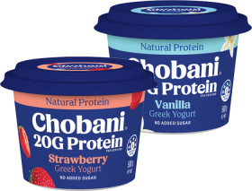 NEW+Chobani+Protein+Greek+Yogurt+Strawberry+or+Vanilla+500g